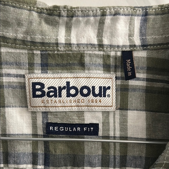 Barbour Green and White Plaid Button Down Shirt - Picture 2 of 6